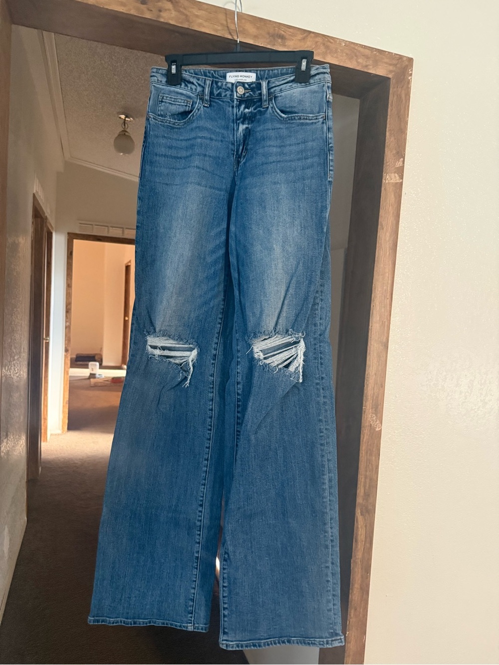 Flying Monkey Distressed Wide Leg Blue Jeans